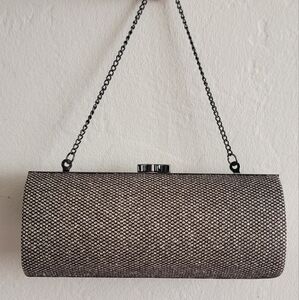 Bebe Black-silver Shiny Mesh Evening Bag Or Clutch.
